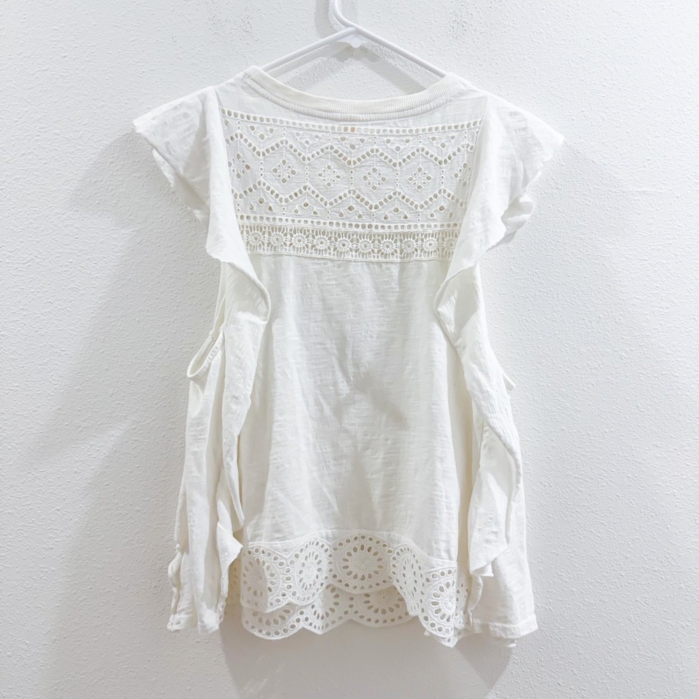 Anthropologie 100% Cotton Lace Boho Coquette Blouse Ruffle Cottagecore Top M - Picture 4 of 6